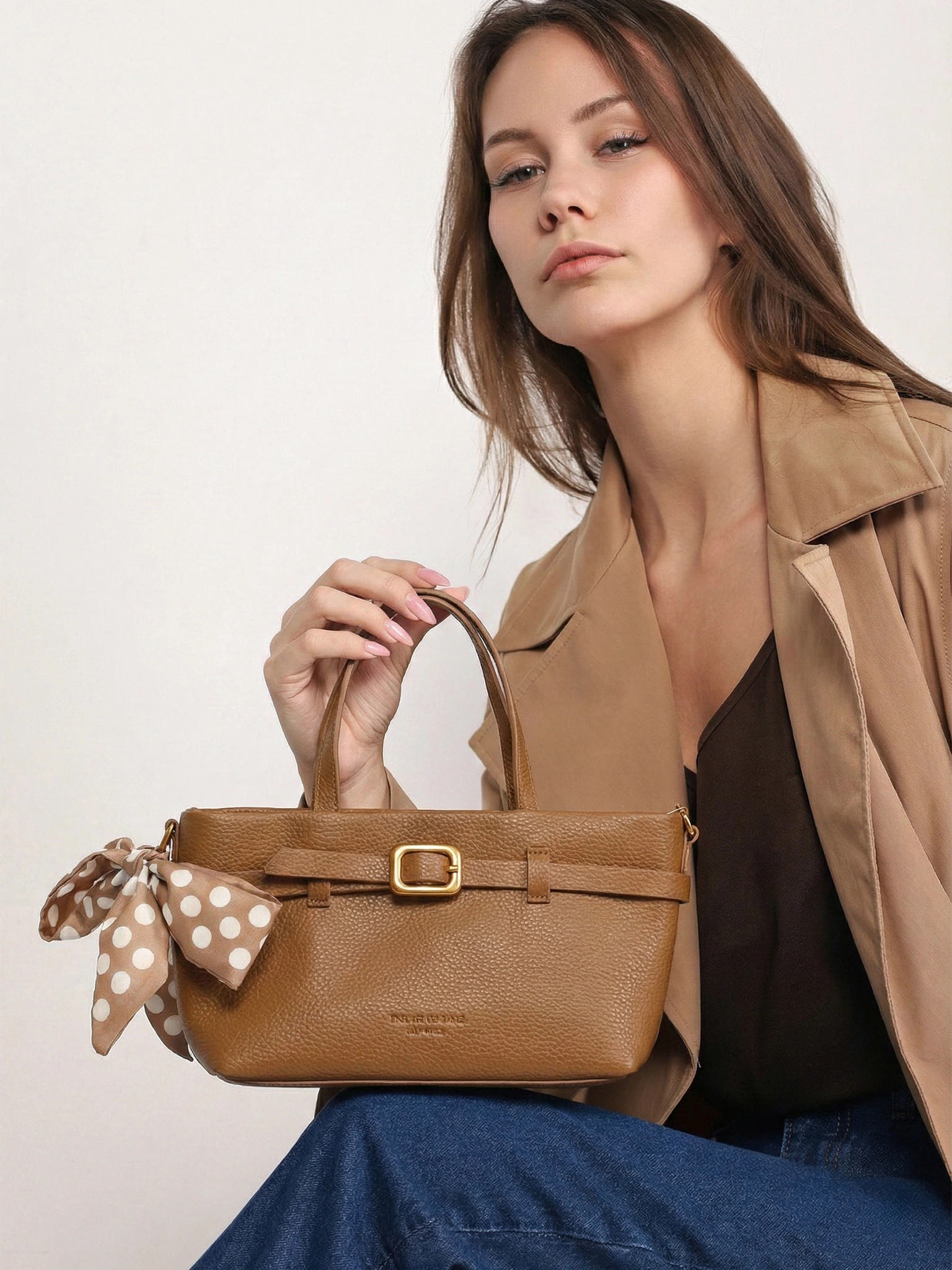 Сумка-тоут с декоративным платком и ремешком с пряжкой в ассортименте